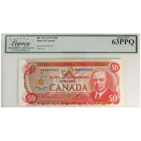 BC-51a 1975 $50 Low Serial # HA0000453 Legacy CUNC63 Lawson-Bouey