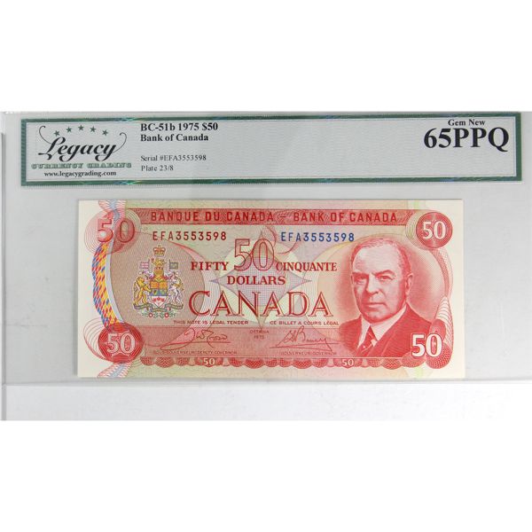 BC-51b 1975 $50 Legacy Gem UNC65 PPQ Crow-Bouey SN: EFA3553598