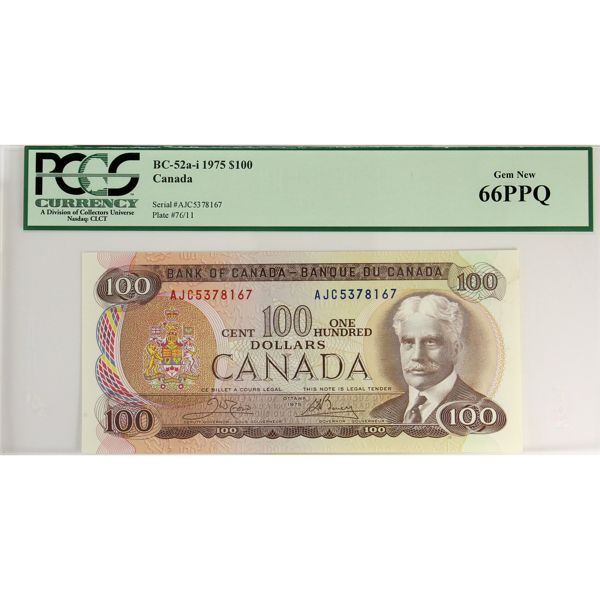 BC-52a-i 1975 $100 PCGS GEM UNC66 PPQ Crow-Bouey SN: AJC5378167