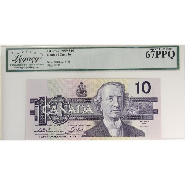 BC-57a 1989 $10 Legacy GEM UNC67 PPQ Thiessen-Crow SN: BDE5218768