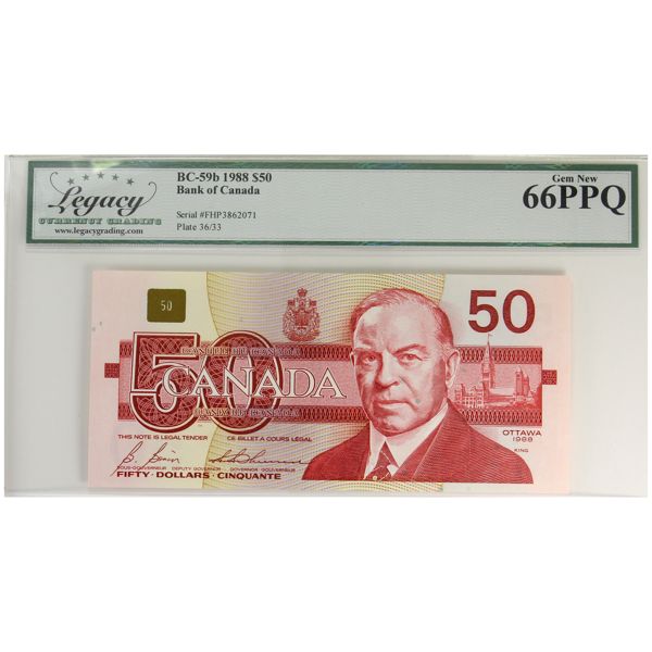 BC-59b 1988 $50 Legacy GEM UNC66 PPQ Bonin-Thiessen SN: FHP3862071