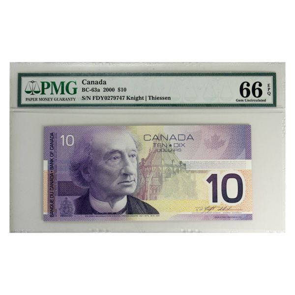 BC-63a 2000 $10 PMG GEM UNC66 EPQ Knight-Thiessen SN: FDY0279747