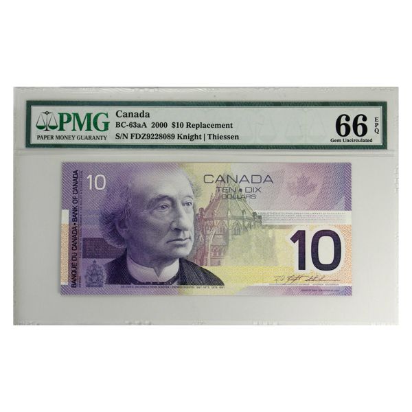BC-63aA 2000 $10 'FDZ' Replacement PMG GEM UNC66 EPQ Knight-Thiessen SN: FDZ9228089