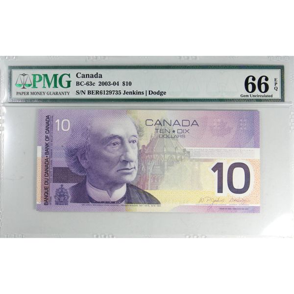 BC-63c 2003 $10 PMG Gem UNC66 EPQ Jenkins-Dodge SN: BER6129735 *Scarce Year Issue*