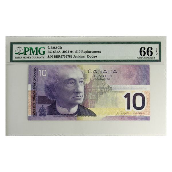 BC-63cA 2003-04 $10 'BER' Replacement PMG GEM UNC66 EPQ  SN: BER9706763