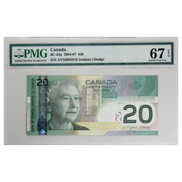 BC-64a 2004-07 $20 Replacement PMG Superb GEM UNC67 EPQ! Jenkins-Dodge SN: AYS6003818