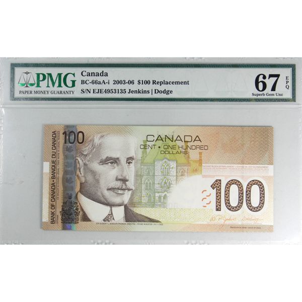 BC-66aA-i 2003-06 $100 EJE Replacement PMG Gem UNC67 EPQ Jenkins-Dodge SN: EJE4953135