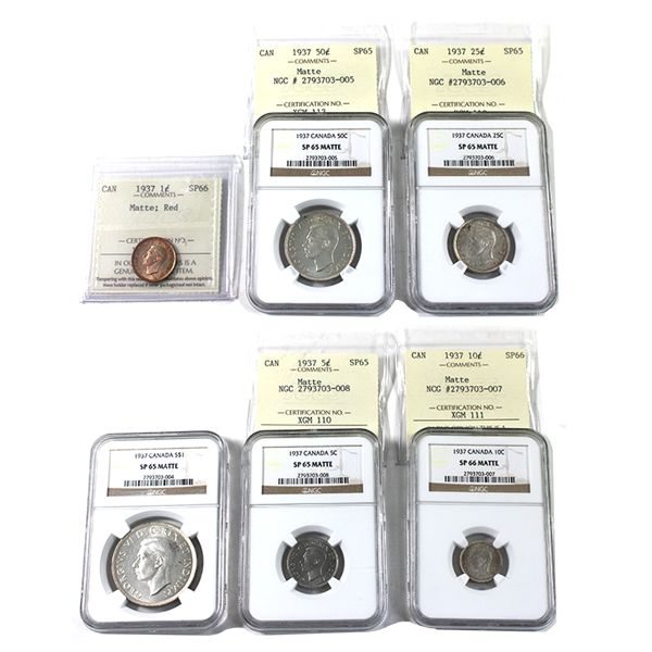 1937 6-piece Specimen Set with Original Case, NGC/ICCS Certified SP65 to SP66, Matte