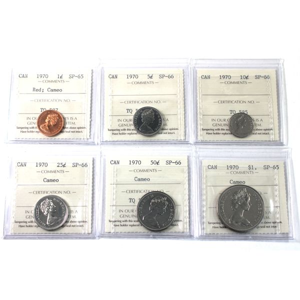 1970 6-piece Specimen Set with Original Case, ICCS Certified SP65 to SP66 Most with Cameo