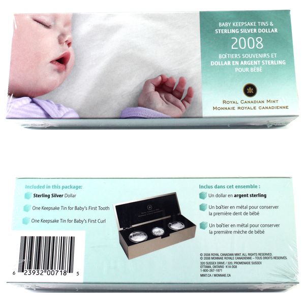 2008 Baby Keepsake Tin with Special Sterling Silver Dollar. Sealed