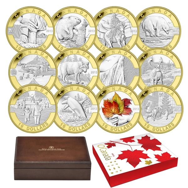 2013 $10 O Canada 12-Piece Set of Fine Silver Coins w/ Selective Gold Plating (Tax Exempt)