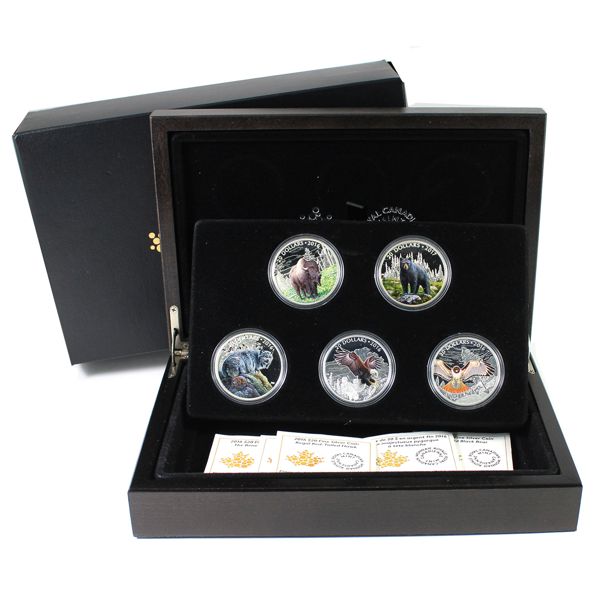 2015 $20 Majestic Animals 5-Piece Fine Silver Set w Selective Colour (Tax Exempt)