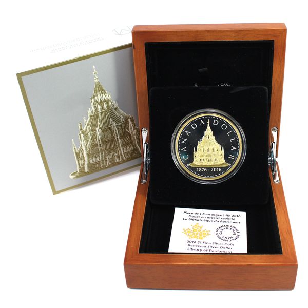 2017 $1 Renewed Silver Dollar-Library of Parliament Fine Silver w/ Gold Plating (Tax Exempt)