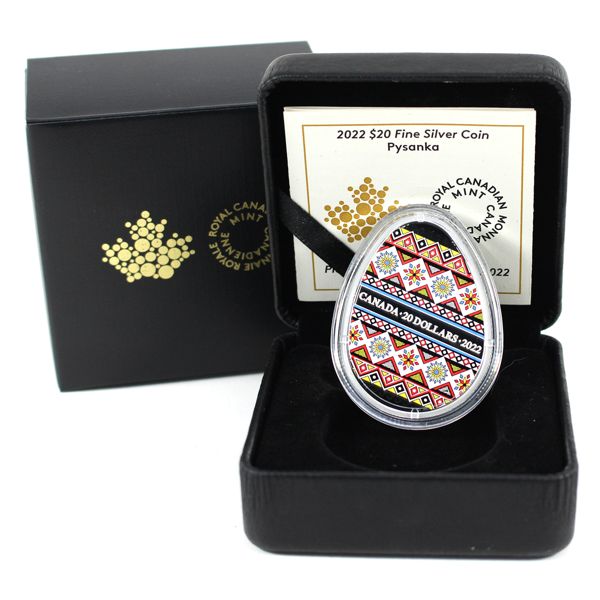 2022 $20 Pysanka, Fine Silver With Selective Colour. Mintage of 5000! (Tax Exempt)