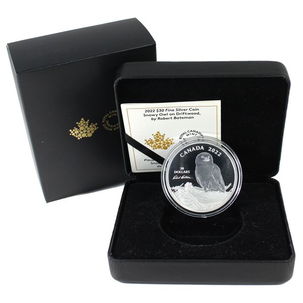 2022 $30 Snowy Owl on Driftwood by Robert Bateman Fine Silver Coin (Tax Exempt)