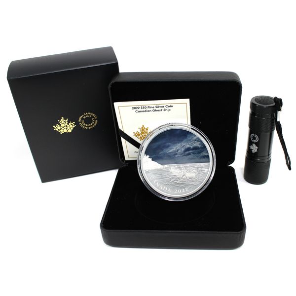 2022 $50 Canadian Ghost Ship Fine Silver w/ Selective Blacklight Colour (Tax Exempt)