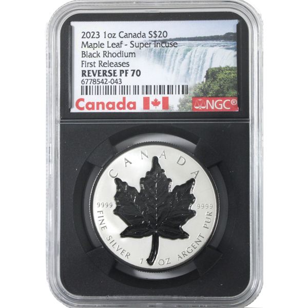 2023 1oz $20 Black Rhodium Super Incuse Maple Leaf NGC Reverse PF70 First Releases (Tax Exempt)