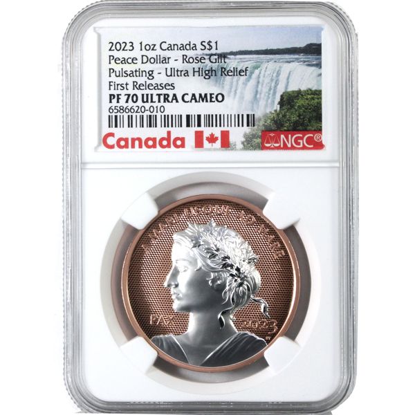2023 1oz Pulsating Peace Dollar Rose Gilt Ultra High Relief NGC PF70 Ultra Cameo First Releases
