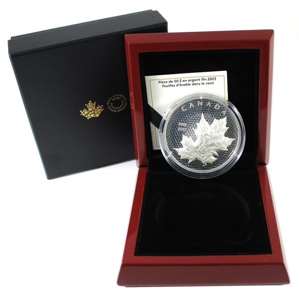 2023 $50 Maple Leaves in Motion Fine Silver. Mintage of 2000! (Tax Exempt)