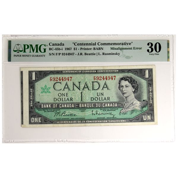 ERROR BC-45b-i 1967 $1 Misalignment PMG VF30 Beattie-Rasminsky SN: F/P9244947
