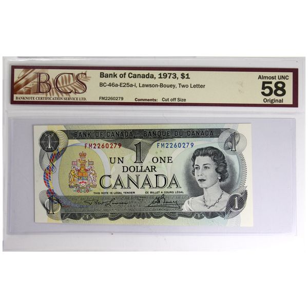 ERRORS 2x Consecutive BC-46a-E25a-i 1973 $1 Cut Off Size BCS AU55/58 Original Lawson-Bouey. 2pcs