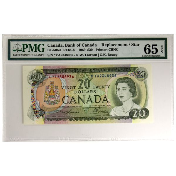 BC-50bA 1969 $20 *YA PMG GEM UNC65 EPQ Lawson-Bouey Replacement SN: *YA2348936