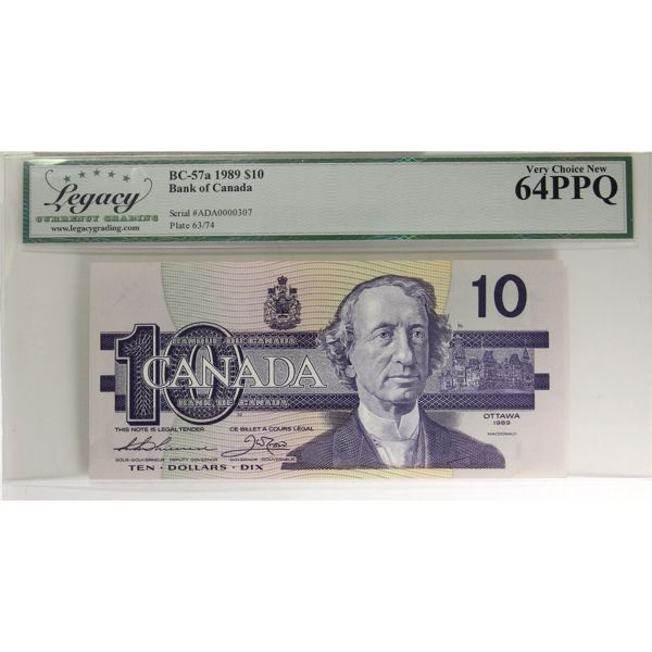BC-57a 1989 $10 Low Serial # ADA0000307 Legacy CUNC64 PPQ Thiessen-Crow