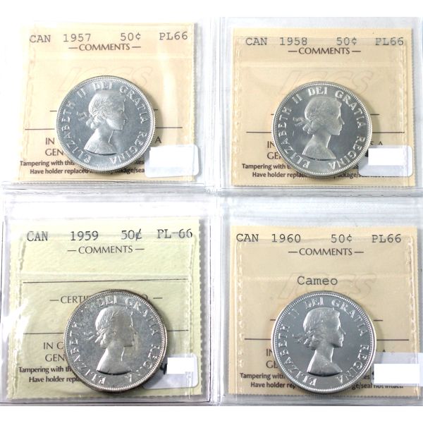 50-cent 1957, 1958, 1959, 1960 Cameo ICCS PL66. 4pcs