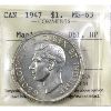 Image 1 : Silver $1 1947 Maple Leaf; Double HP ICCS MS63. Nice Full White Key Variety Coin!