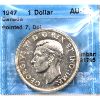 Image 1 : Silver $1 1947 Pointed 7, Dot CCCS AU55. A Highly Sought Variety. Key Date Issue!