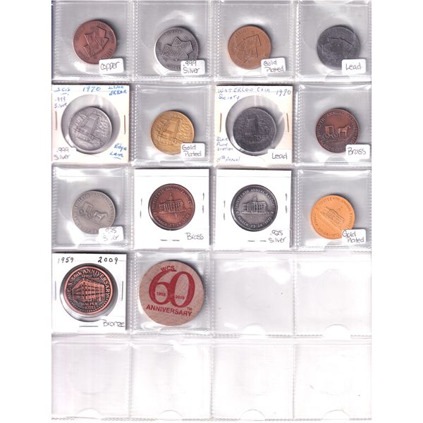Waterloo Coin Society 1969-2009 Assorted Tokens. 14pcs.