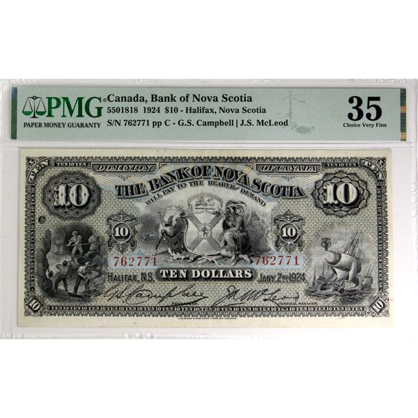550-18-18 1924 $10 Bank of Nova Scotia PMG Choice VF35. Bright Note with crisp details. 