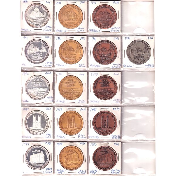 Collection of 34x 1990-2001 ONA Ontario Numismatic Association Medals. 34pcs