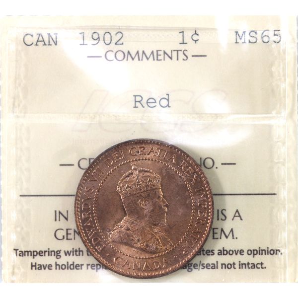 1-cent 1902 ICCS MS65 Red