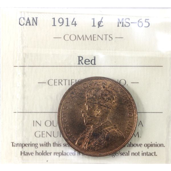 1-cent 1914 ICCS MS65 Red