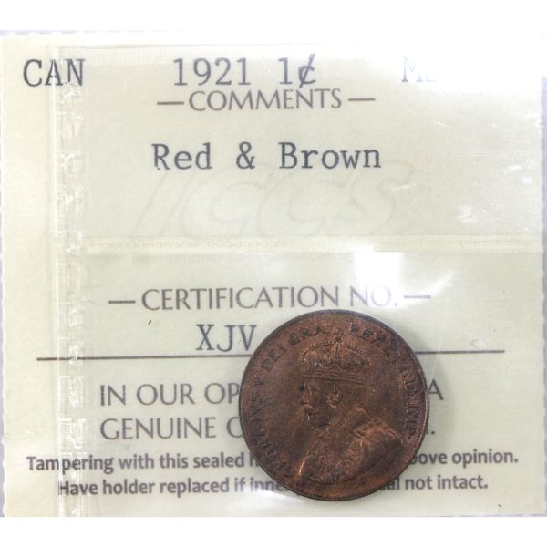 1-cent 1921 ICCS MS64 Red & Brown. Deep Cherry Red Tones Throughout. 