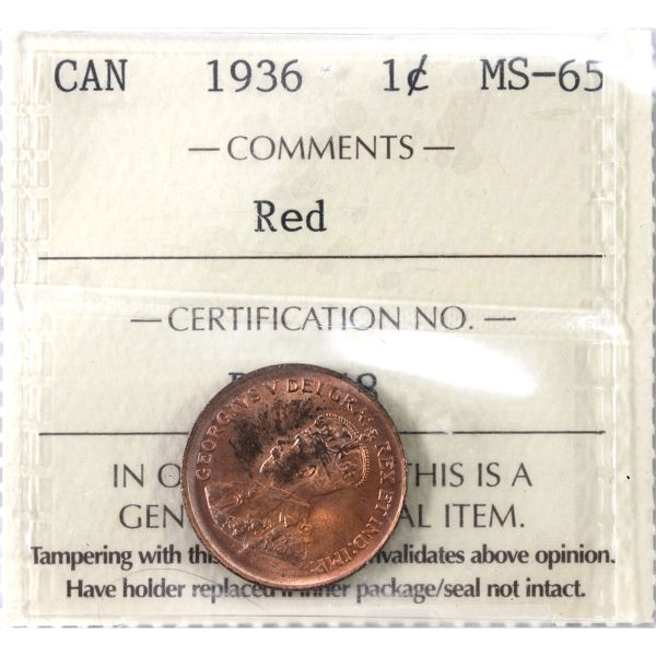 1-cent 1936 ICCS MS65 Red