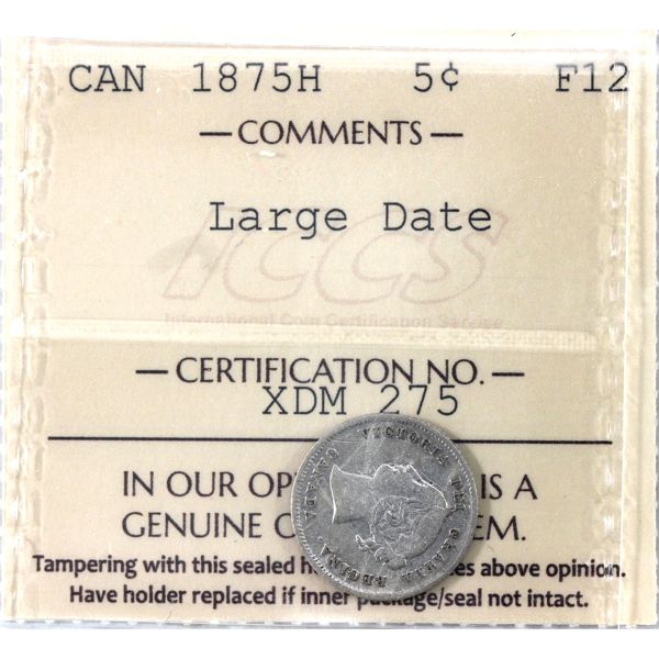 5-cent 1875H Large Date ICCS F12