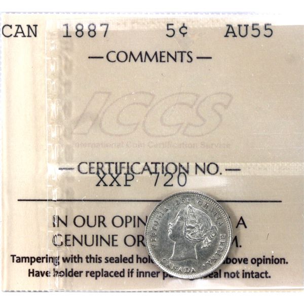 5-cent 1887 ICCS AU55