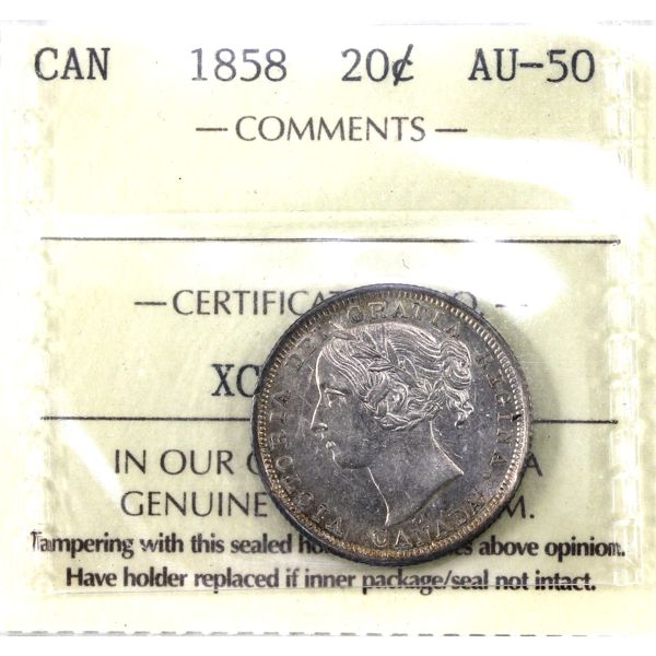 20-cent 1858 ICCS AU50