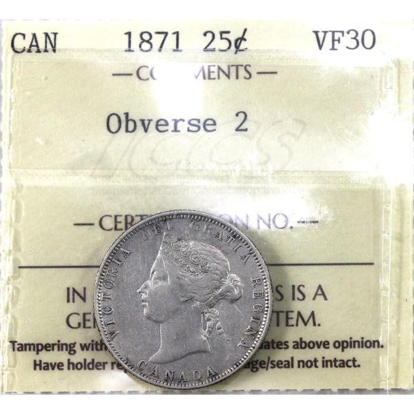 25-cent 1871 Obverse 2 ICCS VF-30