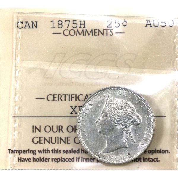 25-cent 1875H ICCS AU50