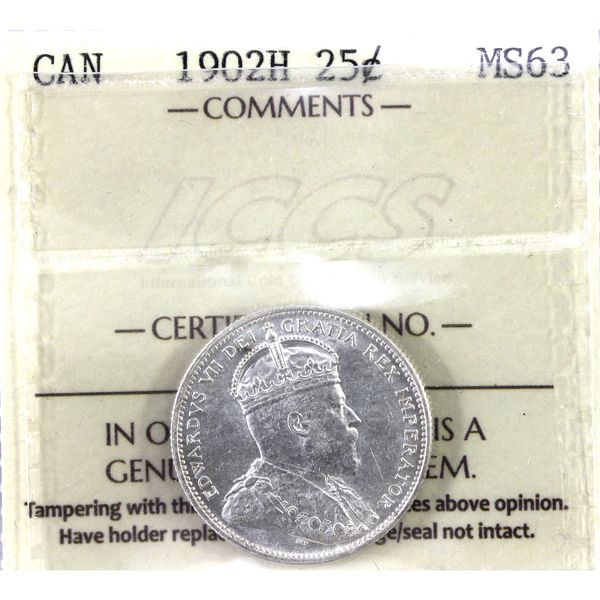 25-cent 1902H ICCS MS63. Attractive Brilliant Coin