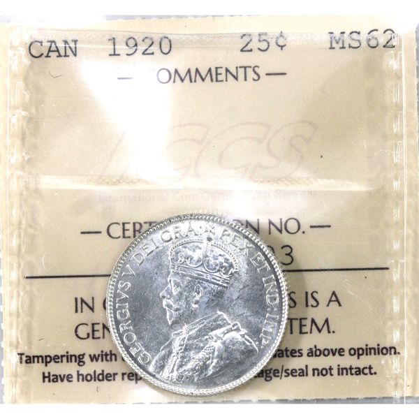 25-cent 1920 ICCS MS62