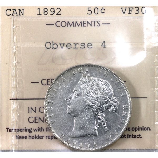50-cent 1892 Obverse 4 ICCS VF30