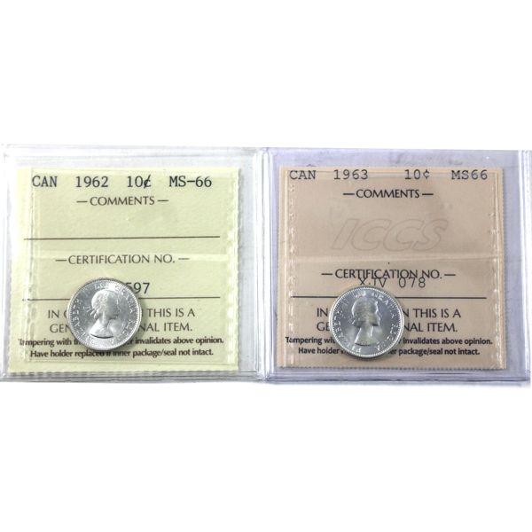 10-cent 1962 & 1963 ICCS MS66. 2pcs