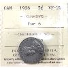 Image 1 : 5-cent 1926 Far 6 ICCS VF20. Key Variety on This Date!