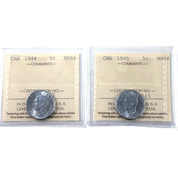 5-cent 1944 & 1945 ICCS MS66. 2pcs