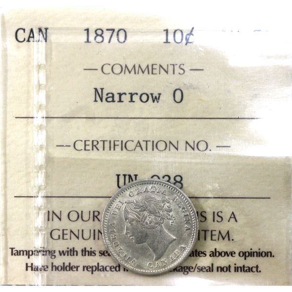 10-cent 1870 Narrow 0 ICCS AU50