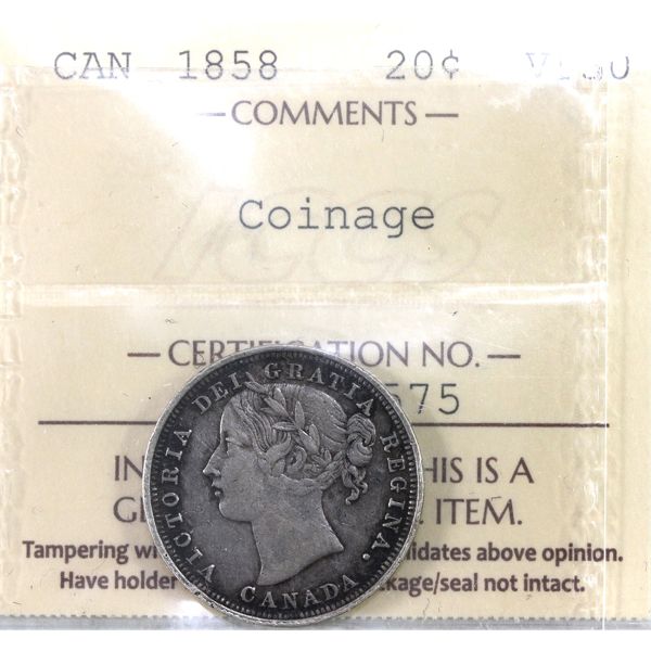 20-cent 1858 Coinage ICCS VF30